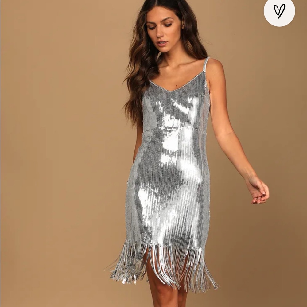 COPY - Glitter in the Air Silver Sequin Fringe Bodycon Dress lulus NWT size sma…